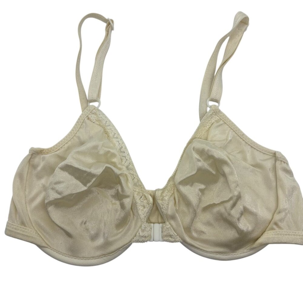 Vintage Sears Nylon & Lycra Spandex Underwire Bra 34ABC Ivory Front Clasp